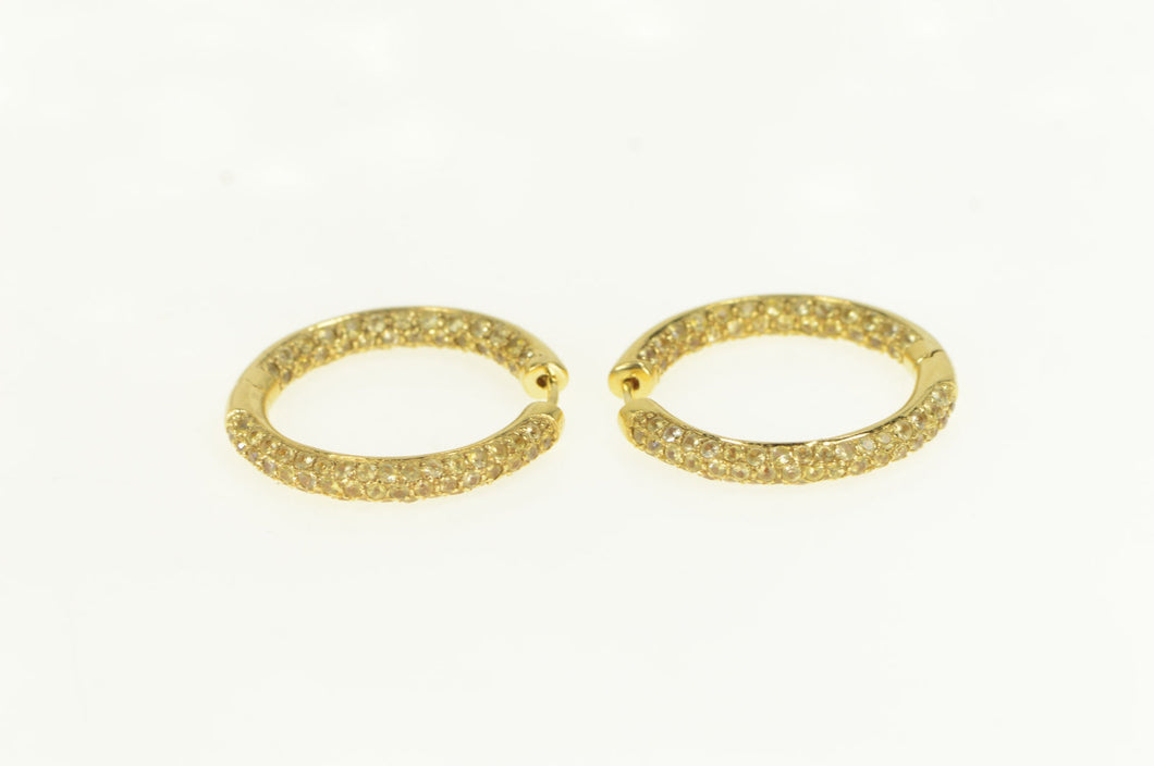 18K Citrine Inside Outside 32.5mm Hoop Earrings Yellow Gold