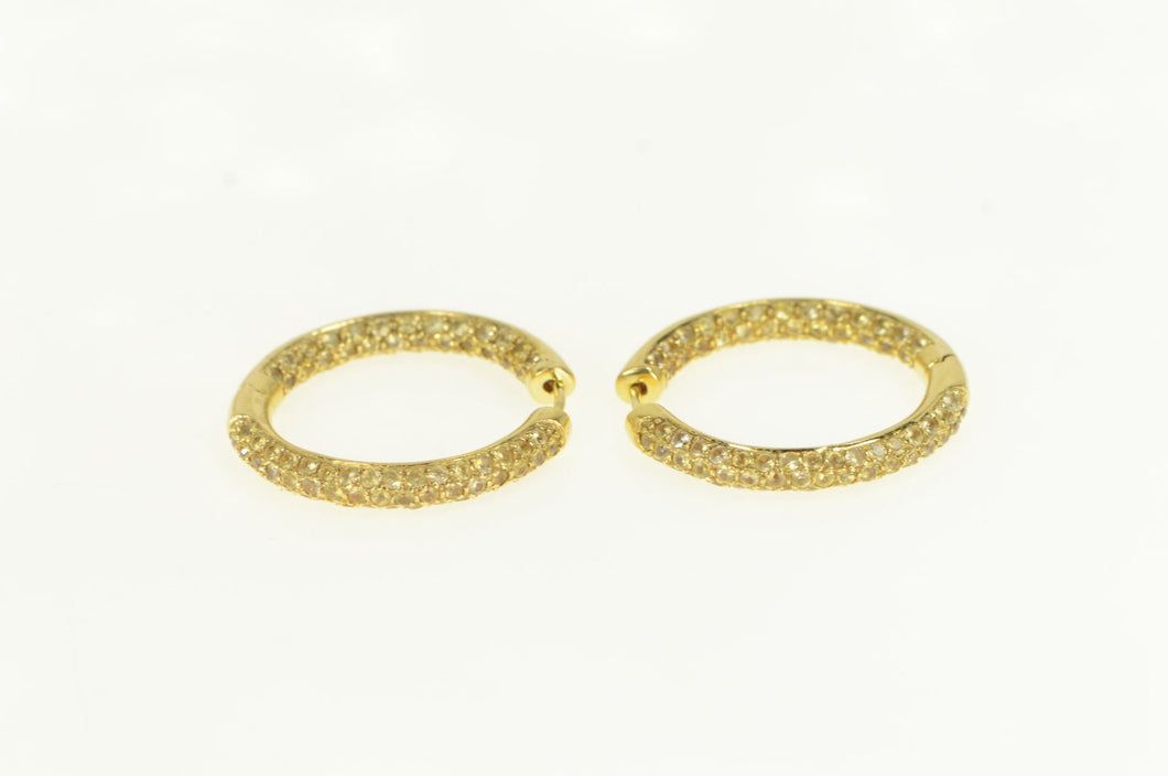 18K Citrine Inside Outside 32.5mm Hoop Earrings Yellow Gold