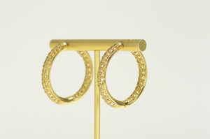 18K Citrine Inside Outside 32.5mm Hoop Earrings Yellow Gold