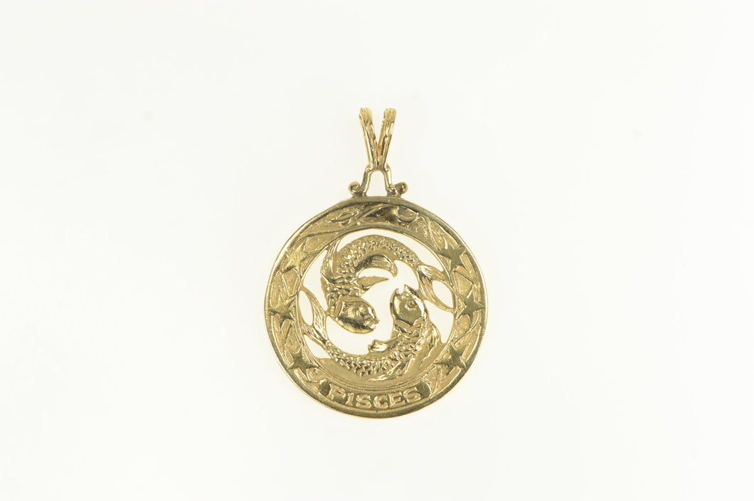 14K Vintage Pisces Astrology Zodiac Sign Pendant Yellow Gold