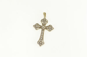 14K Diamond Elaborate Cross Christian Pendant White Gold