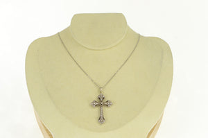 14K Diamond Elaborate Cross Christian Pendant White Gold