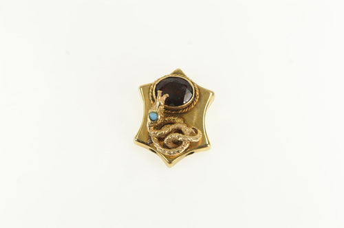 14K Victorian Garnet Snake Slide Bracelet Charm/Pendant Yellow Gold