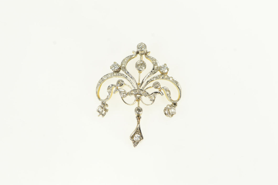 14K 0.25 Ctw Diamond Victorian Ornate Scroll Pendant White Gold