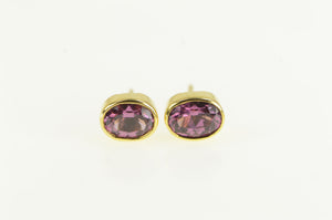 14K Oval Purple Tourmaline Stud Earrings Yellow Gold