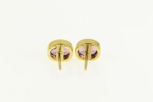 14K Oval Purple Tourmaline Stud Earrings Yellow Gold