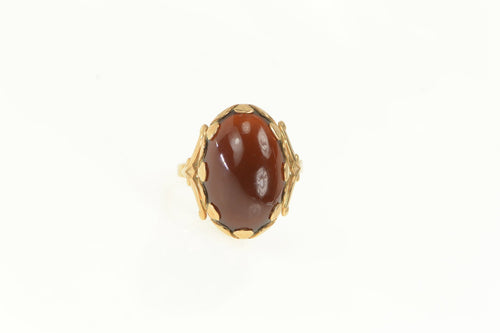 14K 1950's Carnelian Cabochon Vintage Floral Ring Yellow Gold