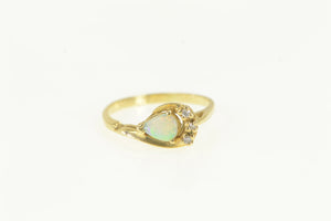 14K Vintage Pear Opal Diamond Freeform Ring Yellow Gold