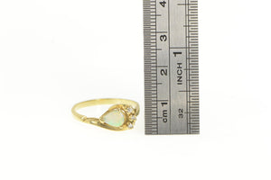 14K Vintage Pear Opal Diamond Freeform Ring Yellow Gold