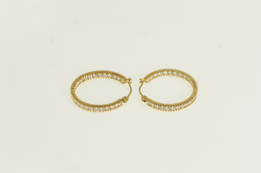 14K 20.9mm Inside Outsize CZ Hoop Earrings Yellow Gold