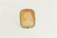 Load image into Gallery viewer, 10K Art Deco Filigree Carved Shell Cameo Pin/Brooch White Gold