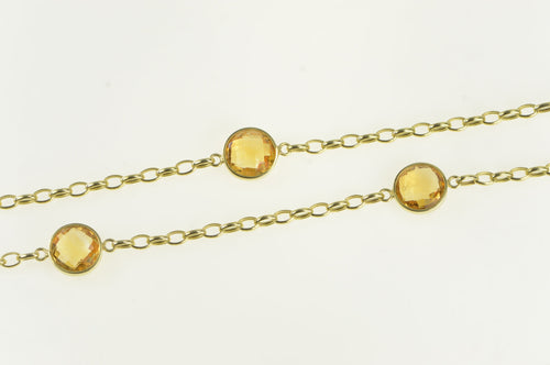 14K Citrine Faceted Opera Chain Link Necklace 36