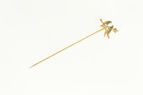 14K Love Birds on a Branch Vintage Stick Pin Yellow Gold