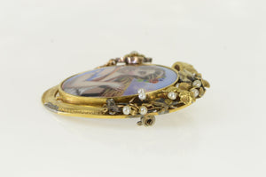 14K Victorian Painted Lady of the Harvest Pin/Brooch Yellow Gold