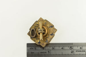 14K Victorian Etched Black Enamel Mourning Pin/Brooch Yellow Gold