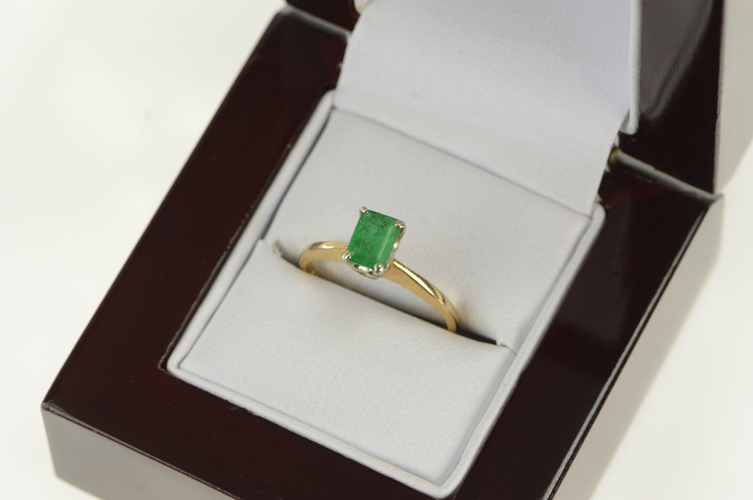 14K Natural Emerald Solitaire Engagement Ring Yellow Gold