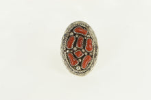 Load image into Gallery viewer, Sterling Silver Oval Coral Southwestern Statement Ring