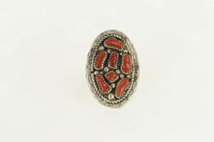 Sterling Silver Oval Coral Southwestern Statement Ring