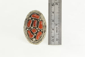 Sterling Silver Oval Coral Southwestern Statement Ring