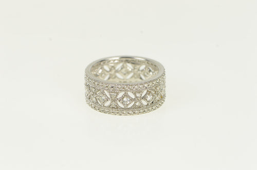 14K Pave Simulated Gemstone Encrusted Ornate Band Ring White Gold
