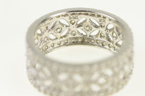14K Pave Simulated Gemstone Encrusted Ornate Band Ring White Gold