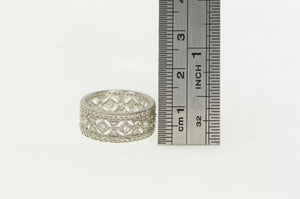 14K Pave Simulated Gemstone Encrusted Ornate Band Ring White Gold