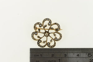 10K Victorian Diamond Seed Pearl Ornate Pin/Brooch Yellow Gold