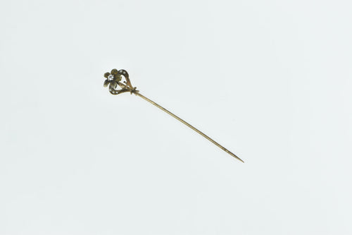 10K Victorian Diamond Seed Pearl Ornate Stick Pin Yellow Gold