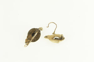 9K Victorian Seed Pearl Garnet Ornate Earrings Yellow Gold
