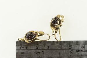9K Victorian Seed Pearl Garnet Ornate Earrings Yellow Gold