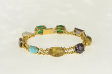 Load image into Gallery viewer, 18K Ornate 1960&#39;s Gemstone Cabochon Bracelet 7.75&quot; Yellow Gold