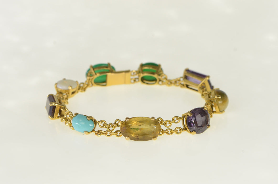18K Ornate 1960's Gemstone Cabochon Bracelet 7.75