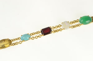 18K Ornate 1960's Gemstone Cabochon Bracelet 7.75" Yellow Gold