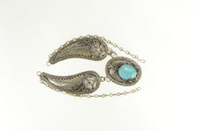 Load image into Gallery viewer, Sterling Silver Elaborate Turquoise Feather Leaf Flower Necklace 40.75&quot;