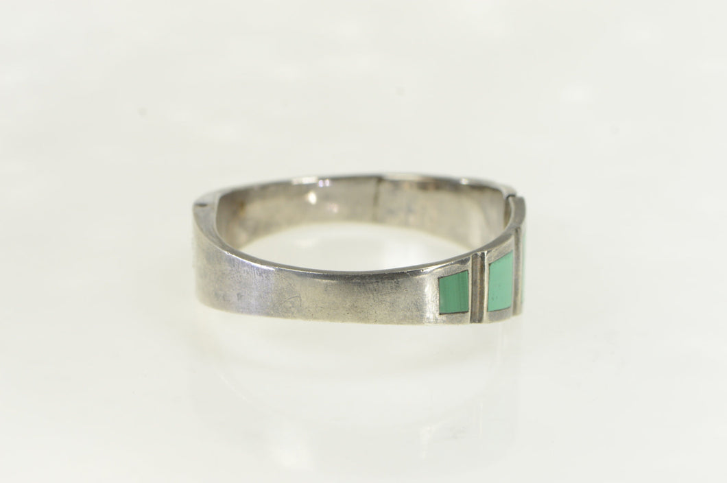 Sterling Silver Malachite Inlay Ornate Oval Bangle Bracelet 7.25