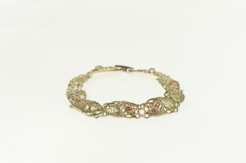Sterling Silver Black Hills Gold 12K Leaf Vintage Bracelet 8