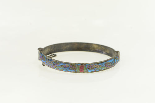 Sterling Silver Feather Inlay Vintage Statement Bangle Bracelet 8