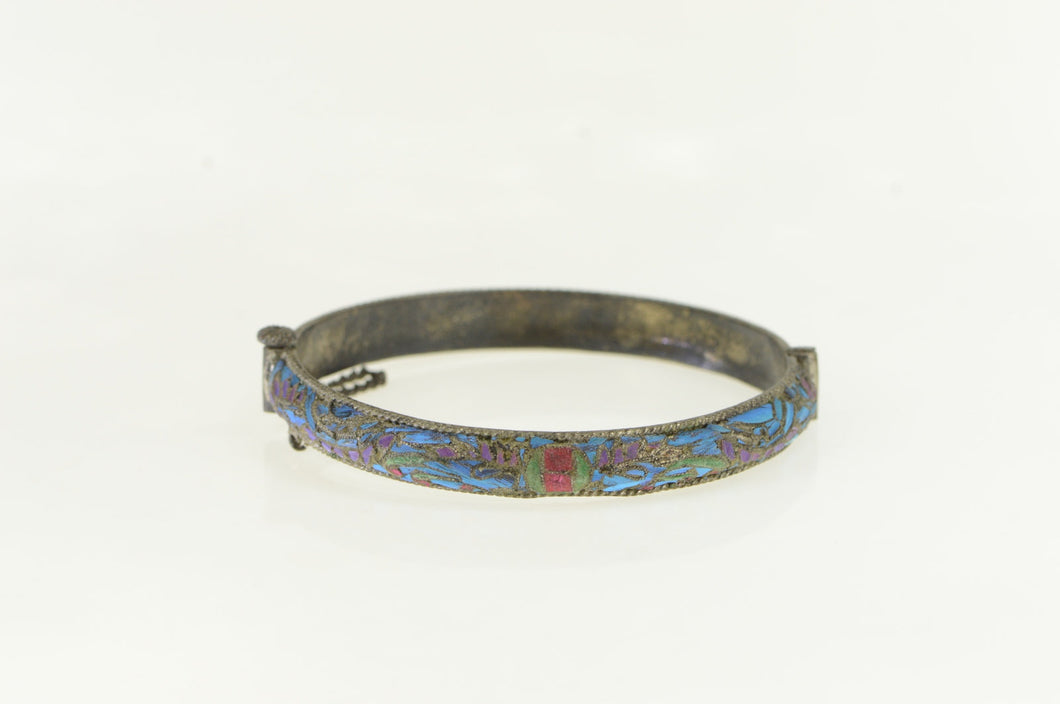 Sterling Silver Feather Inlay Vintage Statement Bangle Bracelet 8