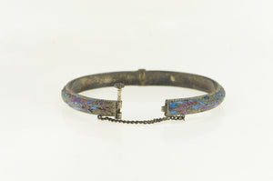 Sterling Silver Feather Inlay Vintage Statement Bangle Bracelet 8"