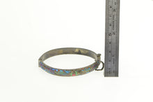 Load image into Gallery viewer, Sterling Silver Feather Inlay Vintage Statement Bangle Bracelet 8&quot;