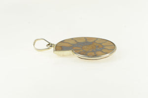 Sterling Silver Ammolite Fossil Shell Ornate Medallion Pendant