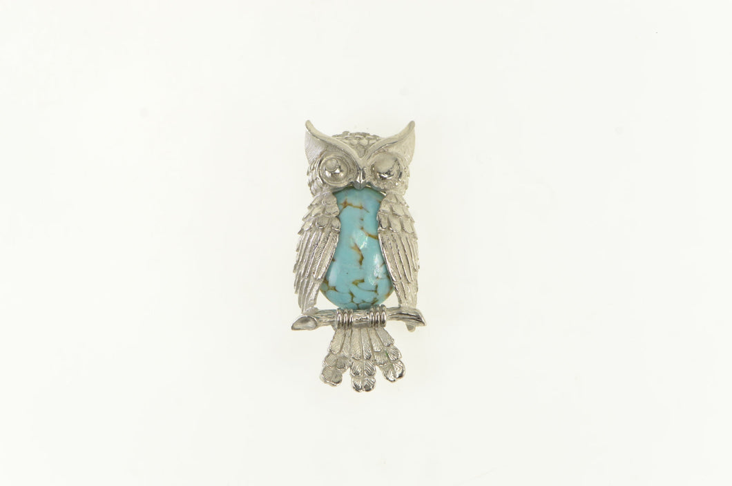 Sterling Silver Beau Vintage Turquoise Owl Wisdom Pin/Brooch