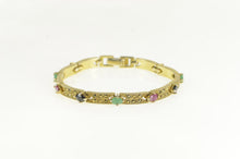 Load image into Gallery viewer, Sterling Silver Marcasite Syn. Ruby Syn. Emerald Bar Bracelet 7.25&quot;