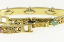 Load image into Gallery viewer, Sterling Silver Marcasite Syn. Ruby Syn. Emerald Bar Bracelet 7.25&quot;