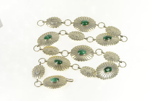 Sterling Silver Southwestern Malachite Stamped Oval Belt 39.5