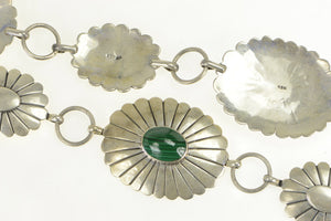 Sterling Silver Southwestern Malachite Stamped Oval Belt 39.5"