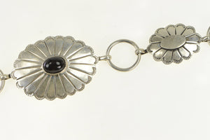 Sterling Silver Black Onyx Southwestern Stamped Oval Belt 36.5"