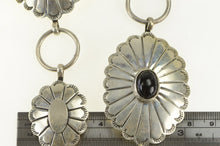 Load image into Gallery viewer, Sterling Silver Black Onyx Southwestern Stamped Oval Belt 36.5&quot;