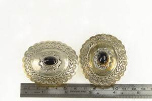 Sterling Silver Southwestern Black Onyx Stamped Oval Belt Loop Set