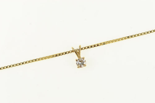 14K 0.10 Ct Diamond Solitaire Box Chain Necklace 18.25